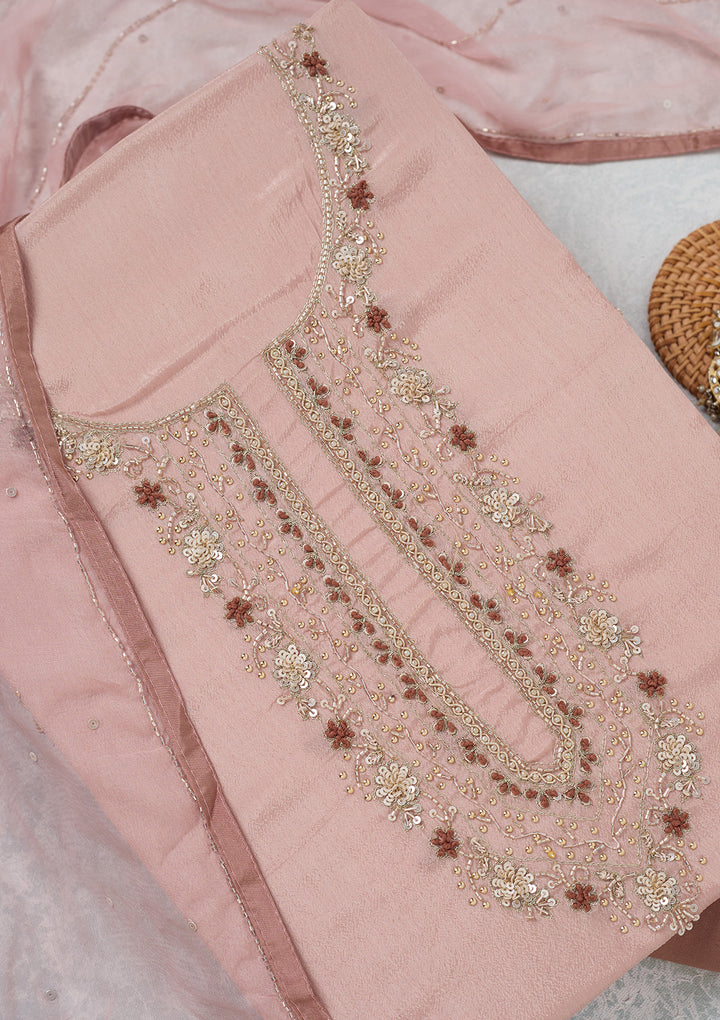 Mauve Georgette Cutdana Unstitched Dress Material With Matching Bottom And Dupatta