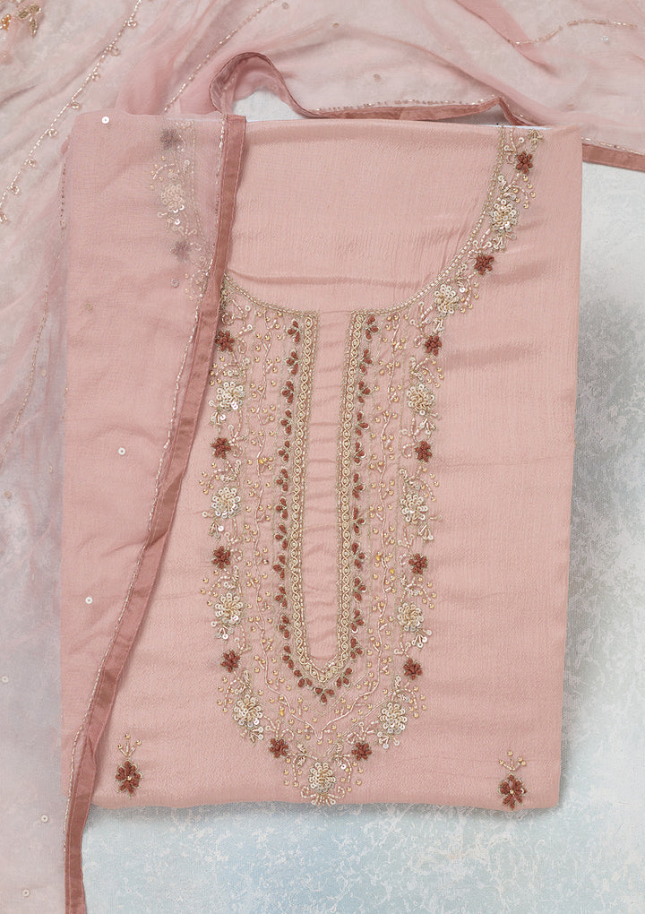 Mauve Georgette Cutdana Unstitched Dress Material With Matching Bottom And Dupatta