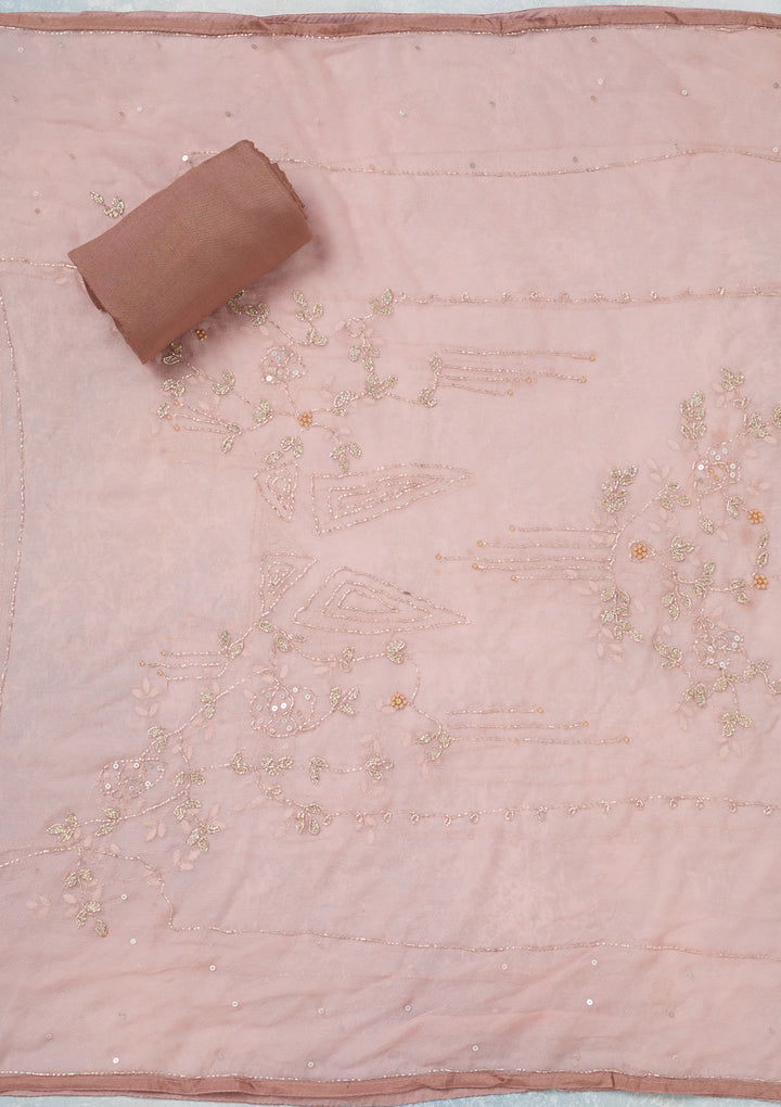 Mauve Georgette Cutdana Unstitched Dress Material With Matching Bottom And Dupatta