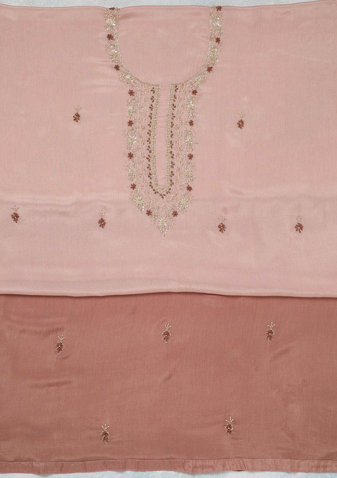 Mauve Georgette Cutdana Unstitched Dress Material With Matching Bottom And Dupatta