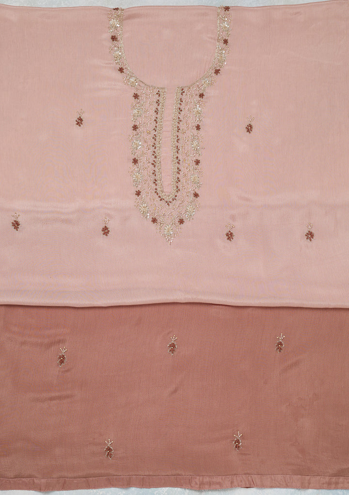 Mauve Georgette Cutdana Unstitched Dress Material With Matching Bottom And Dupatta