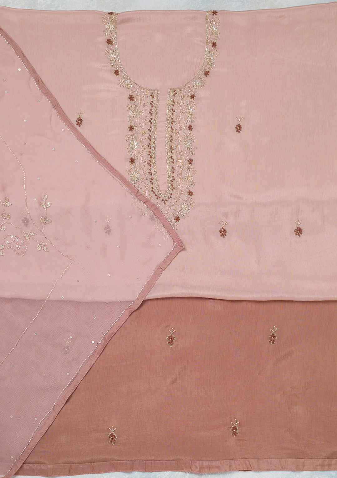 Mauve Georgette Cutdana Unstitched Dress Material With Matching Bottom And Dupatta
