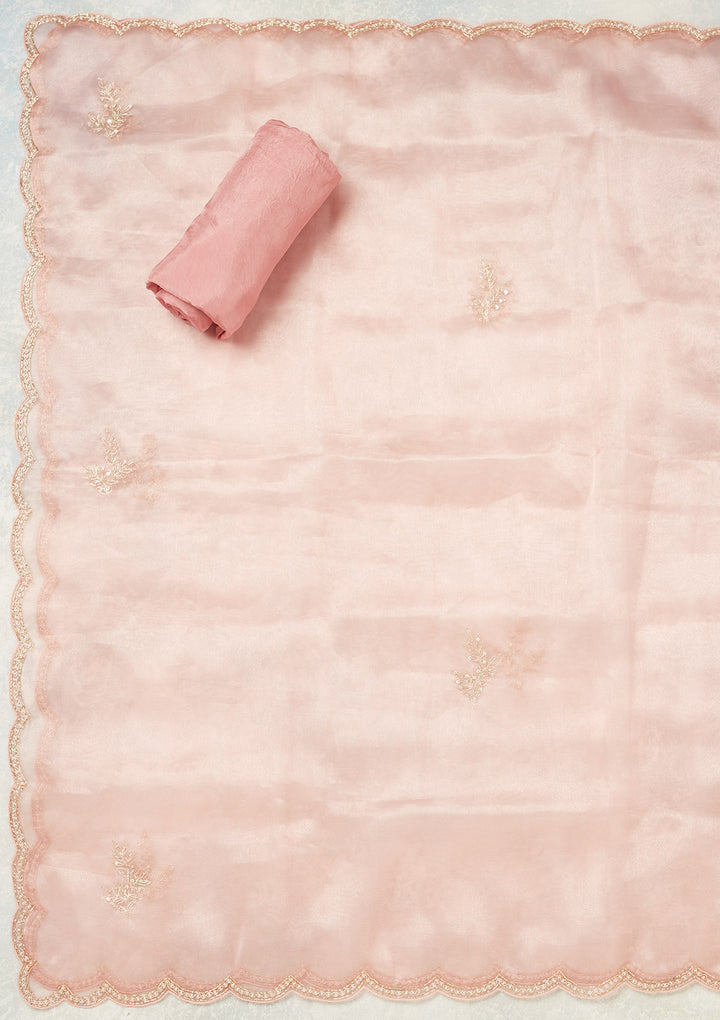 Pink Zardozi (Gold) Organza Unstitched Salwar Suit