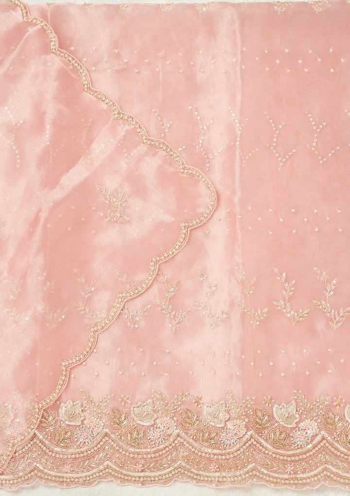 Pink Zardozi (Gold) Organza Unstitched Salwar Suit