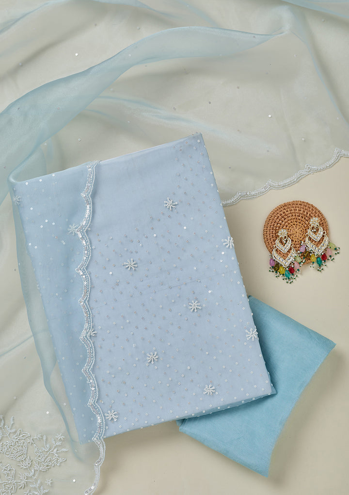 Sky Blue Cutdana Organza Unstitched Salwar Suit