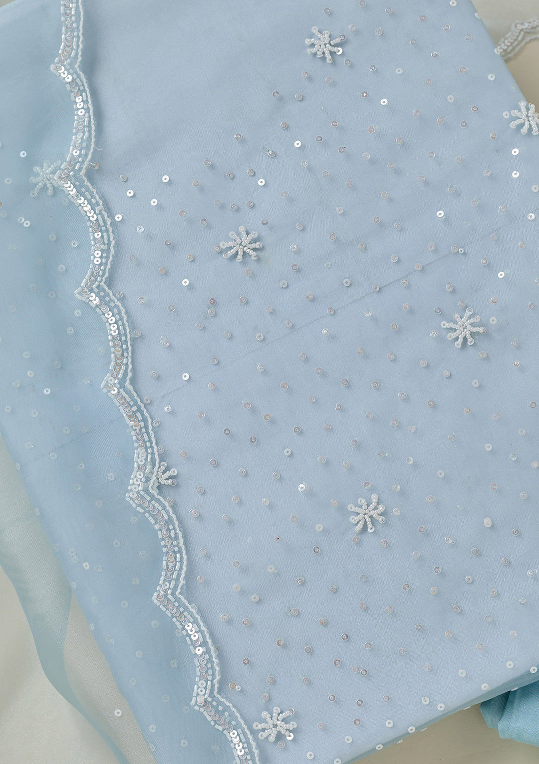 Sky Blue Cutdana Organza Unstitched Salwar Suit