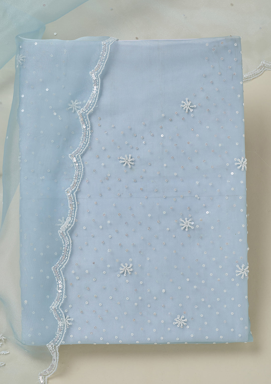 Sky Blue Cutdana Organza Unstitched Salwar Suit