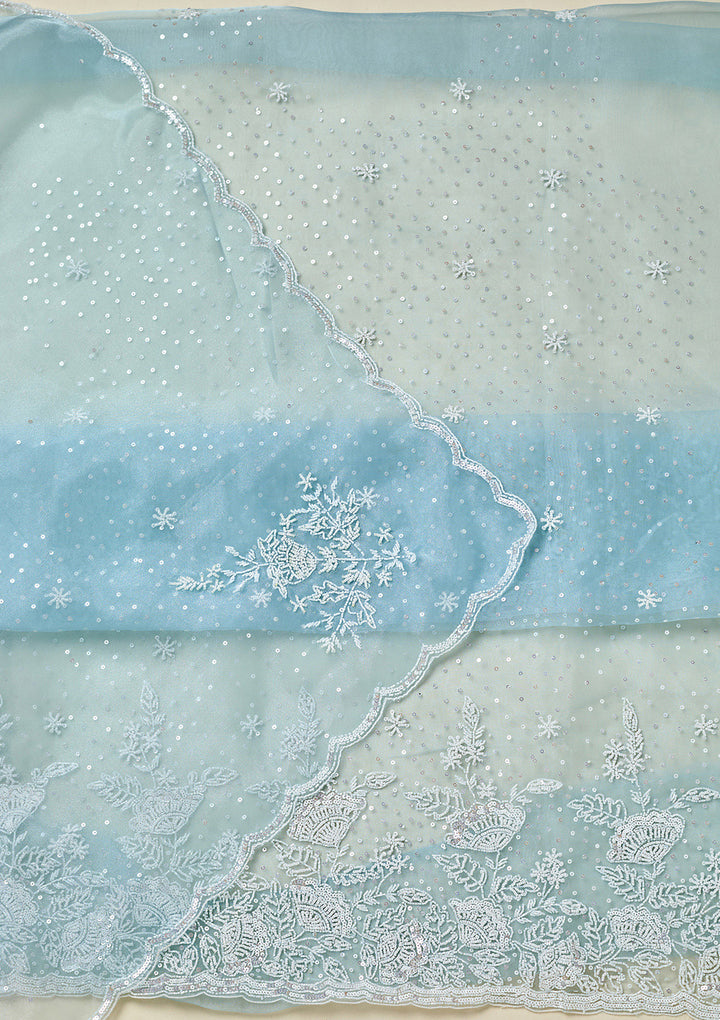 Sky Blue Cutdana Organza Unstitched Salwar Suit