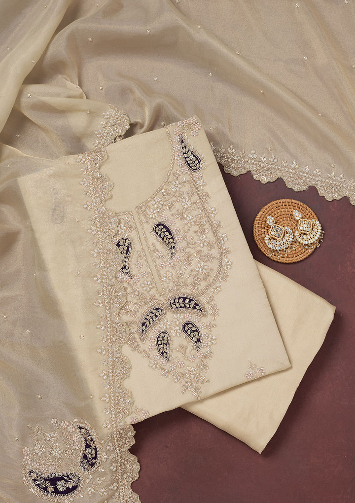 Cream Cutdana Organza Unstitched Salwar Suit
