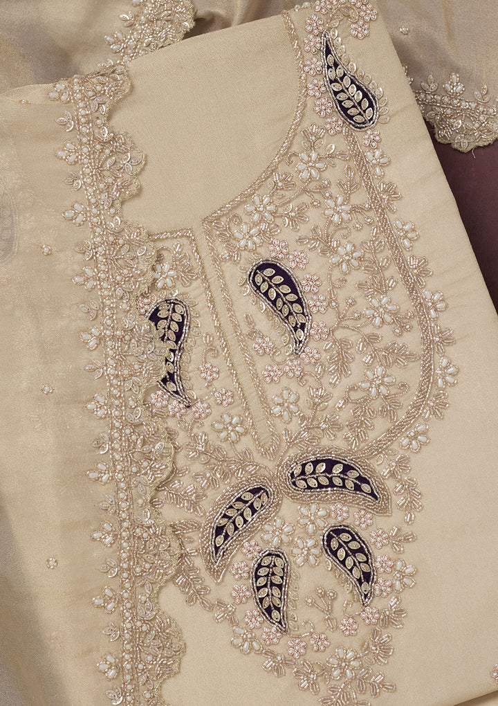 Cream Cutdana Organza Unstitched Salwar Suit