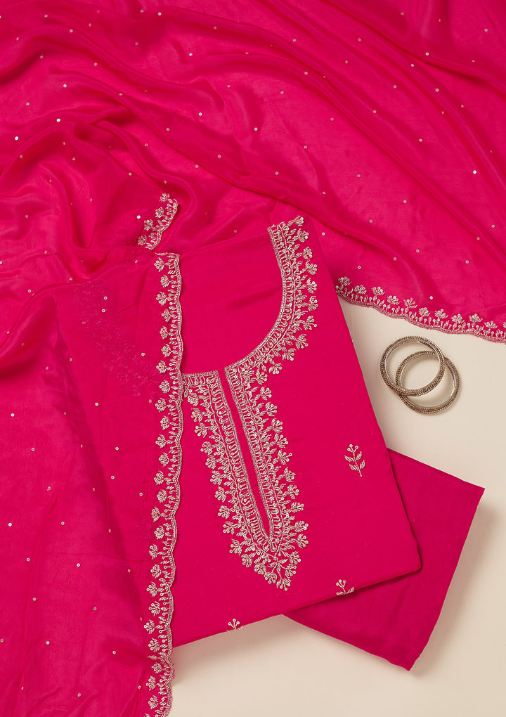 Rani Pink Cutdana Crepe Unstitched Salwar Suit