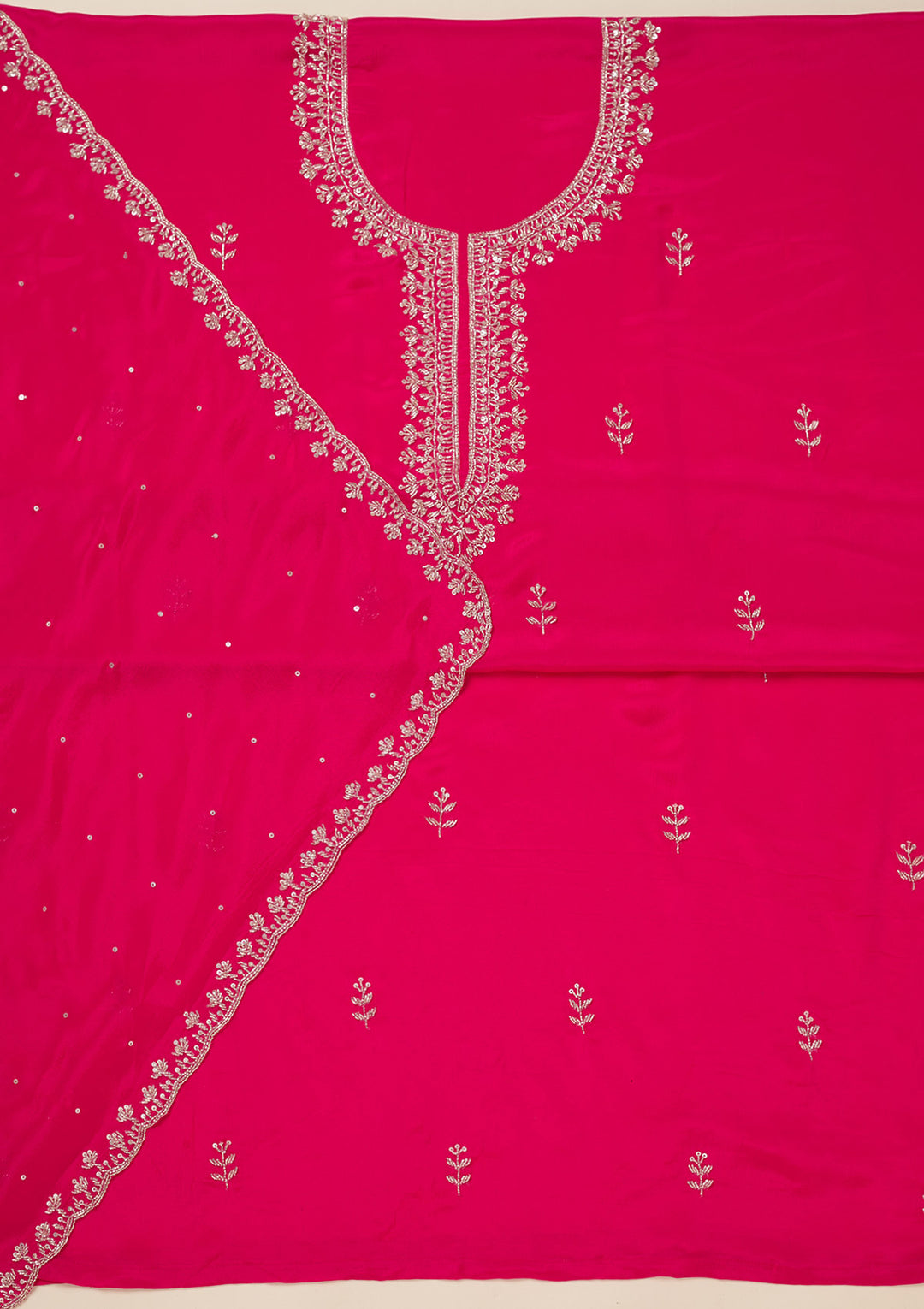 Rani Pink Cutdana Crepe Unstitched Salwar Suit