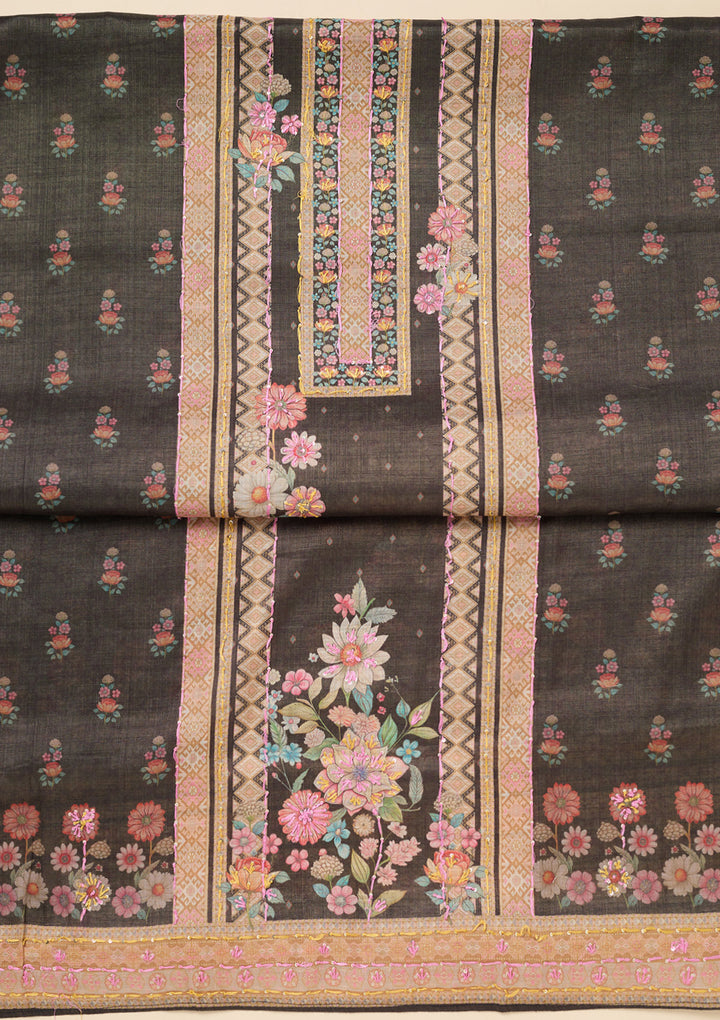 Black Threadwork Linen Unstitched Salwar Suit