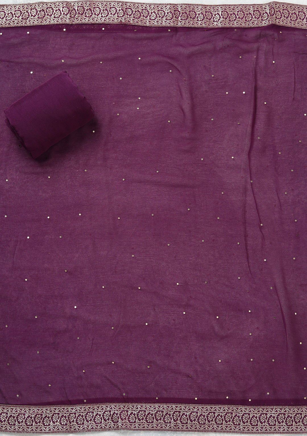 Purple Georgette Gold Zariwork Unstitched Dress Material With Matching Bottom And Dupatta