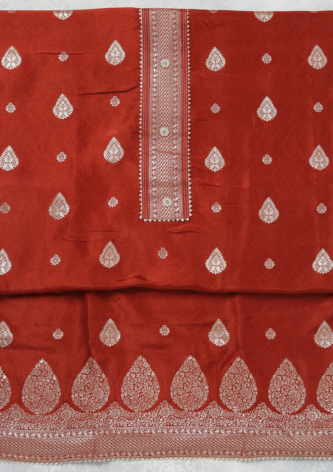 Rust Zariwork (Gold) Dola Silk Unstitched Salwar Suit