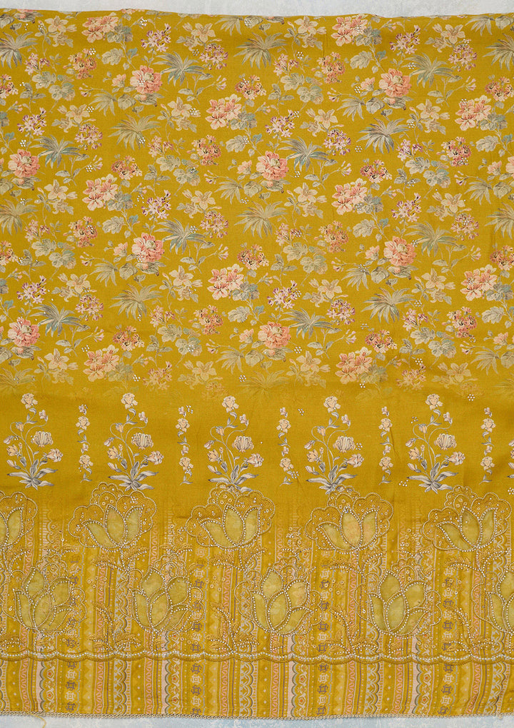 Yellow Stonework (Gold) Crepe Unstitched Salwar Suit