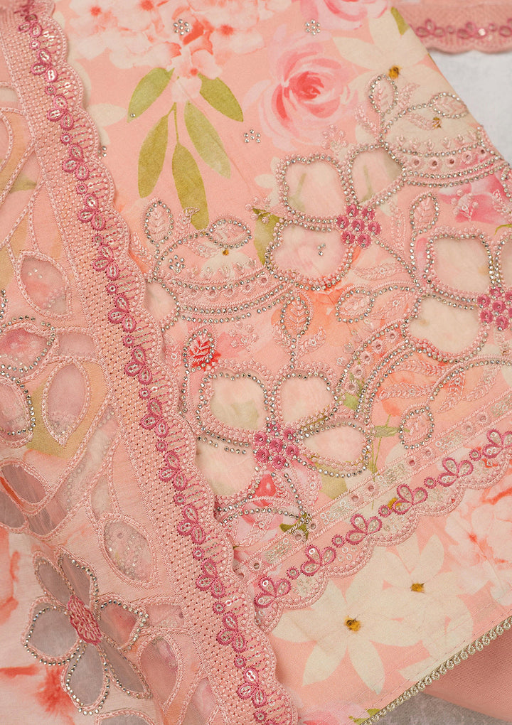 Peach Stonework (Gold) Crepe Unstitched Salwar Suit