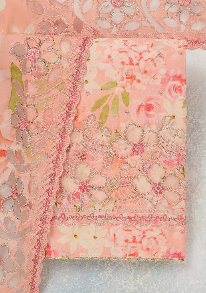 Peach Stonework (Gold) Crepe Unstitched Salwar Suit