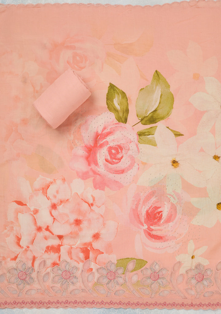 Peach Stonework (Gold) Crepe Unstitched Salwar Suit