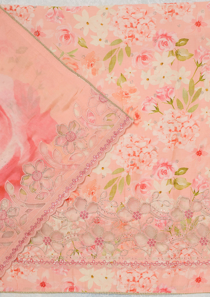 Peach Stonework (Gold) Crepe Unstitched Salwar Suit