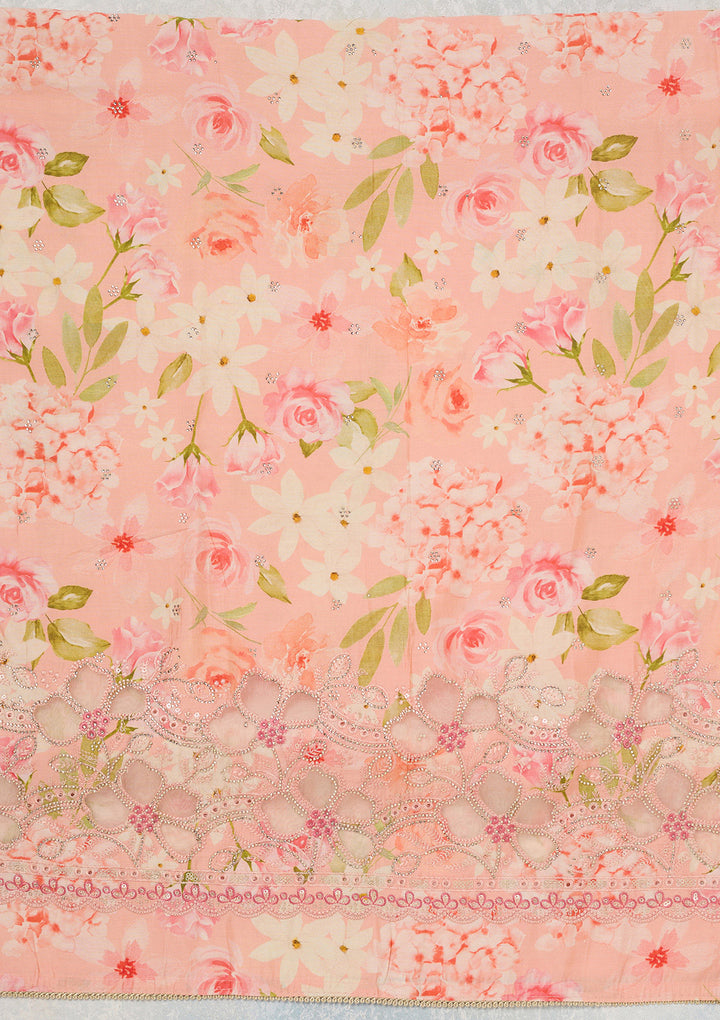 Peach Stonework (Gold) Crepe Unstitched Salwar Suit