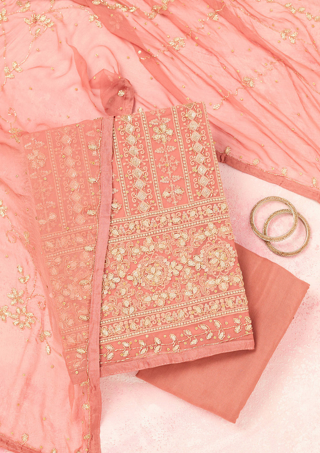 Rust Cutdana Georgette Unstitched Salwar Suit