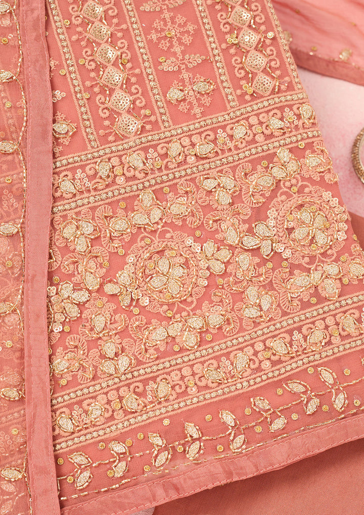 Rust Cutdana Georgette Unstitched Salwar Suit
