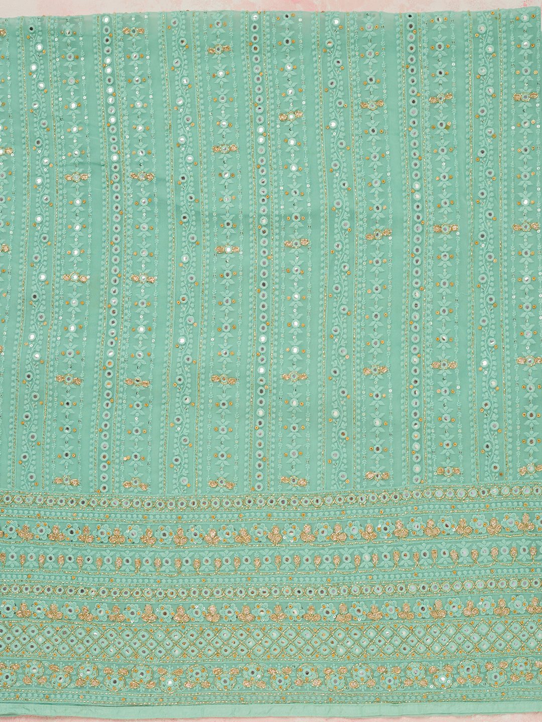 Sea Green Threadwork Georgette Unstitched Salwar Suit