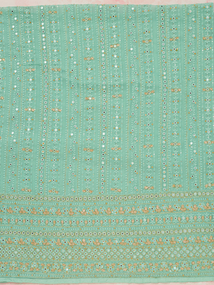 Sea Green Threadwork Georgette Unstitched Salwar Suit