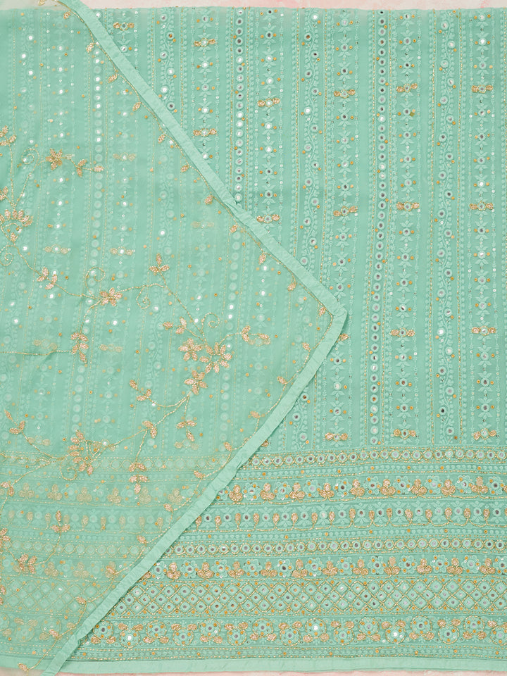 Sea Green Threadwork Georgette Unstitched Salwar Suit