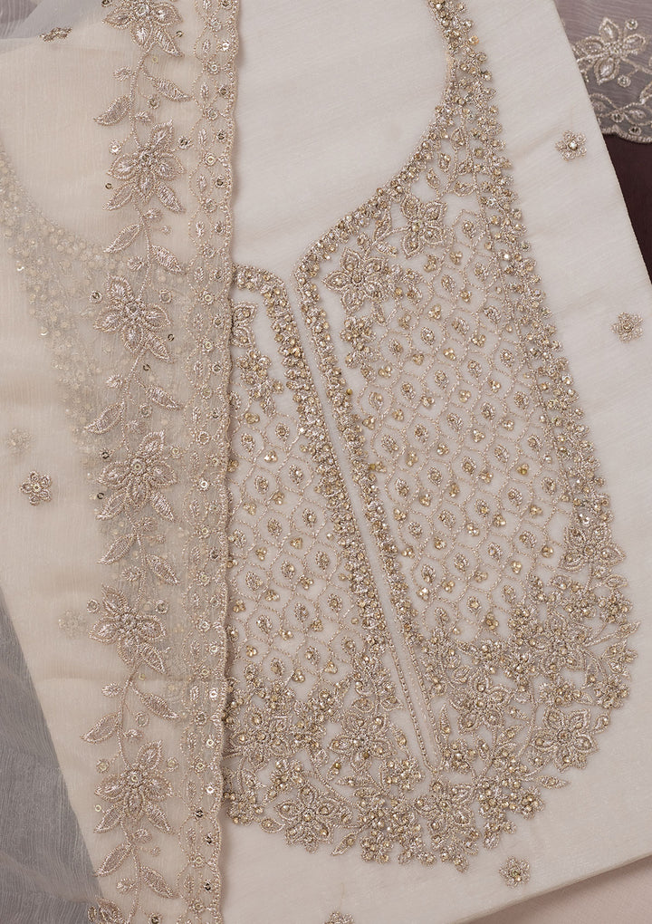 Off White Zariwork (Gold) Chinon Unstitched Salwar Suit