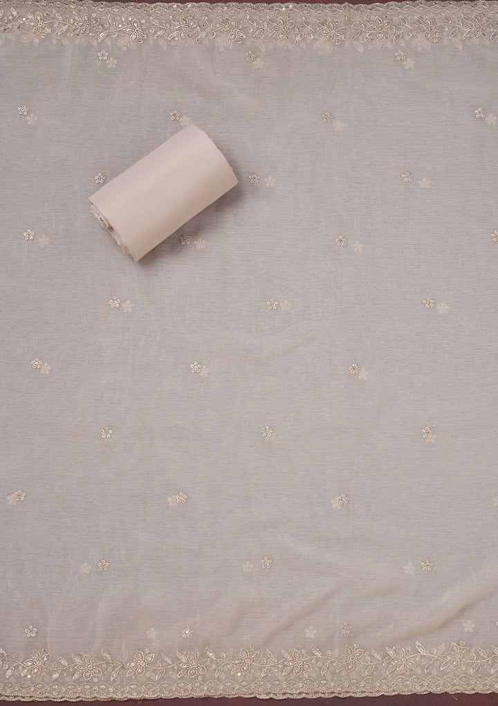 Off White Zariwork (Gold) Chinon Unstitched Salwar Suit