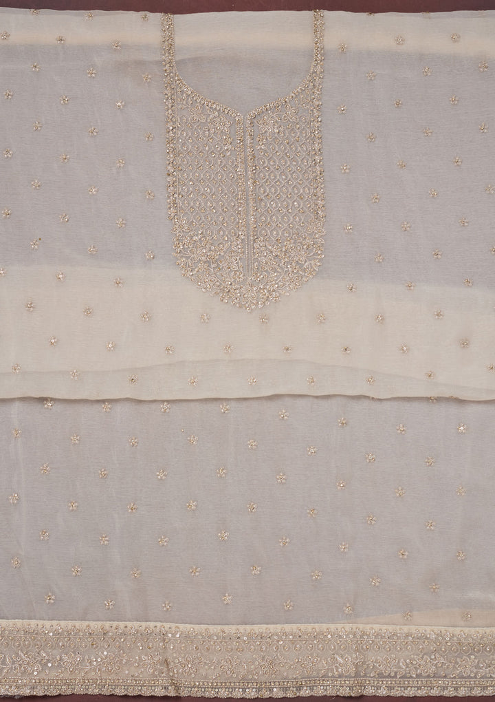 Off White Zariwork (Gold) Chinon Unstitched Salwar Suit