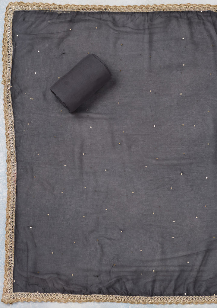 Light Grey Multi Crepe Cutdana Unstitched Dress Material With Matching Bottom And Dupatta