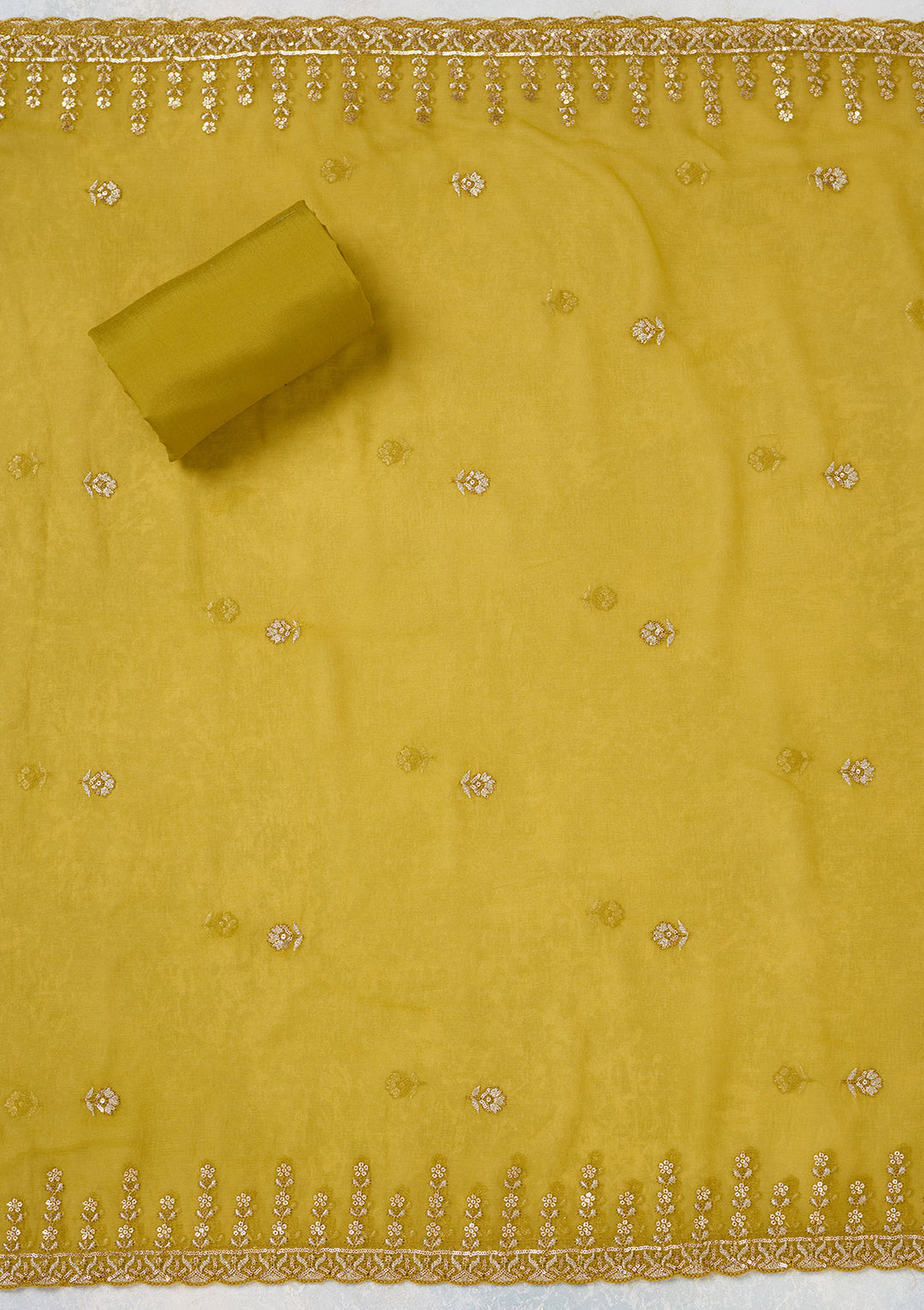 Mehendi Crepe Threadwork Unstitched Dress Material With Matching Bottom And Dupatta