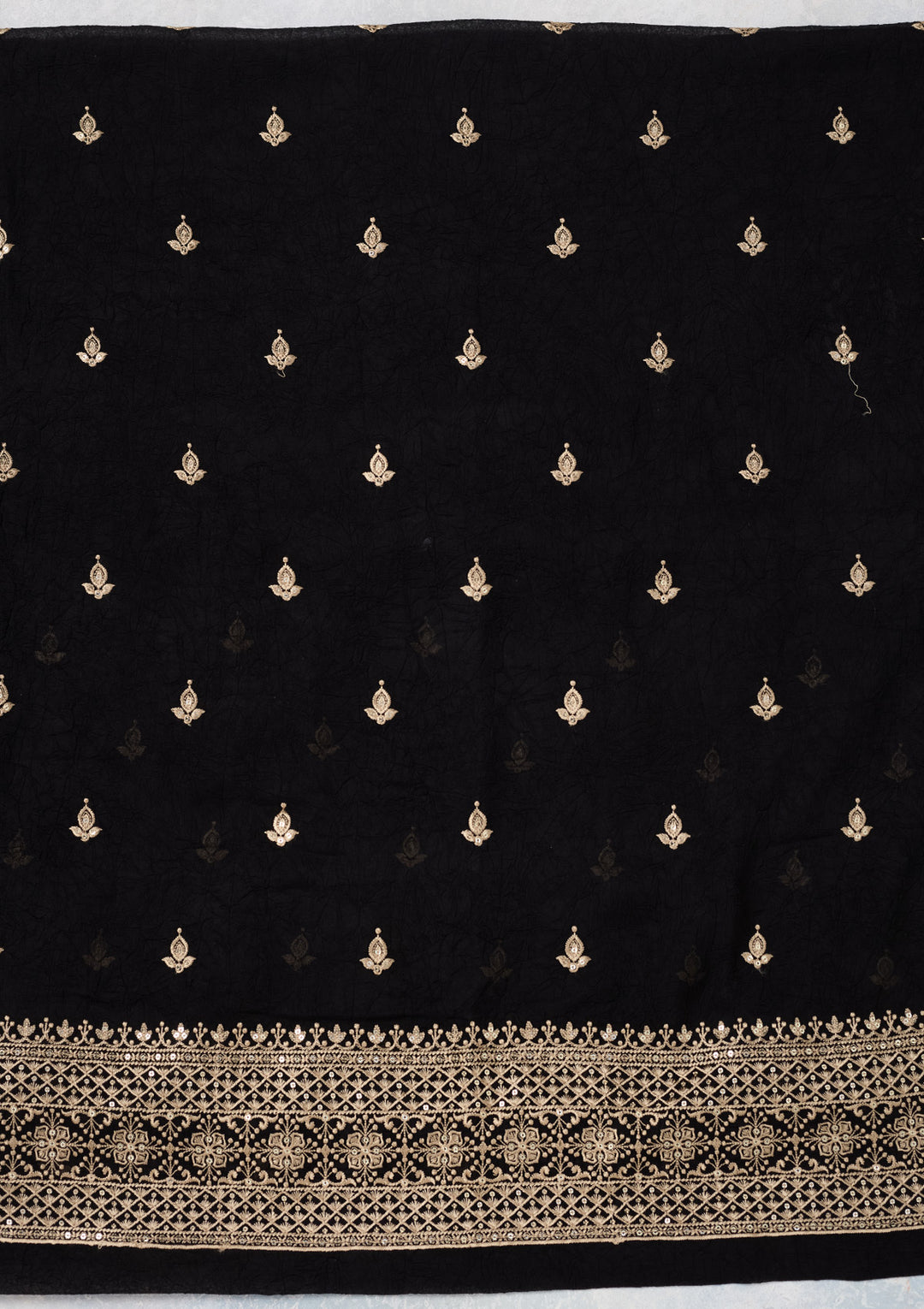 Black Georgette Threadwork Unstitched Dress Material With Matching Bottom And Dupatta