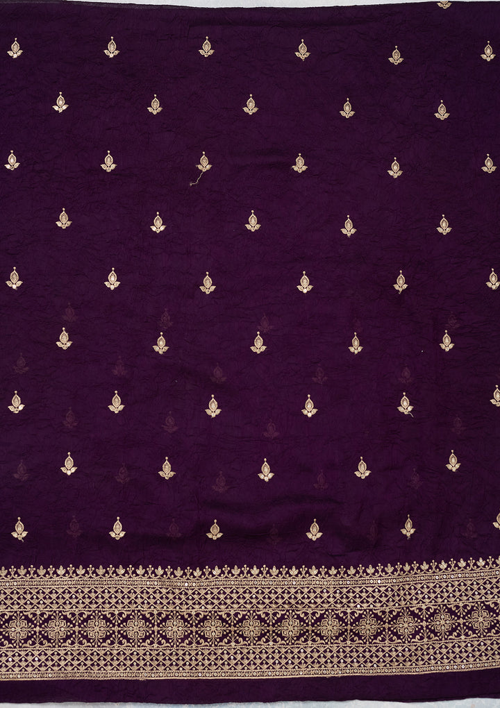 Purple Georgette Threadwork Unstitched Dress Material With Matching Bottom And Dupatta