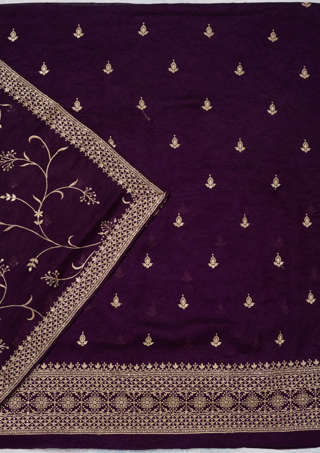 Purple Georgette Threadwork Unstitched Dress Material With Matching Bottom And Dupatta