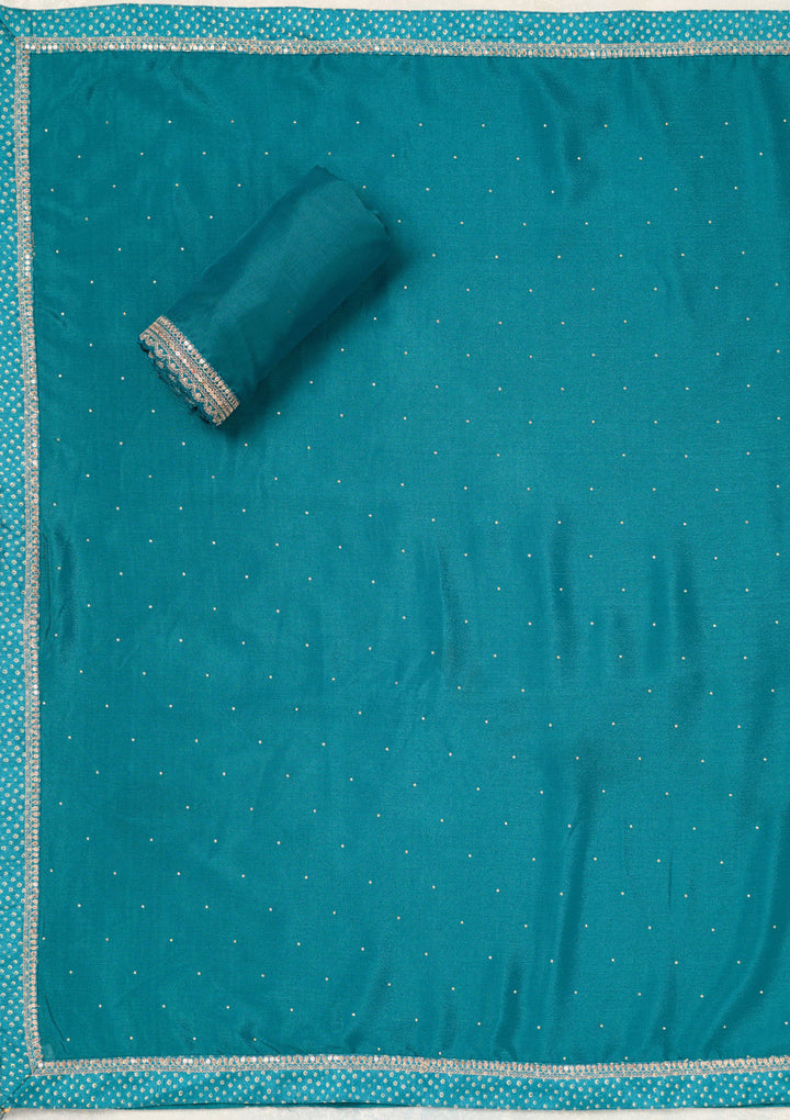 Turquoise Blue Zariwork (Gold) Chinon Unstitched Salwar Suit