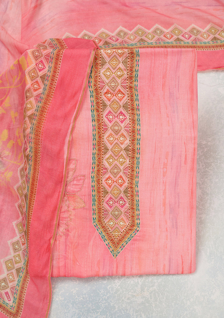 Pink Zariwork (Gold) Semi Crepe Unstitched Salwar Suit