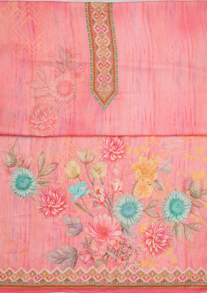 Pink Zariwork (Gold) Semi Crepe Unstitched Salwar Suit