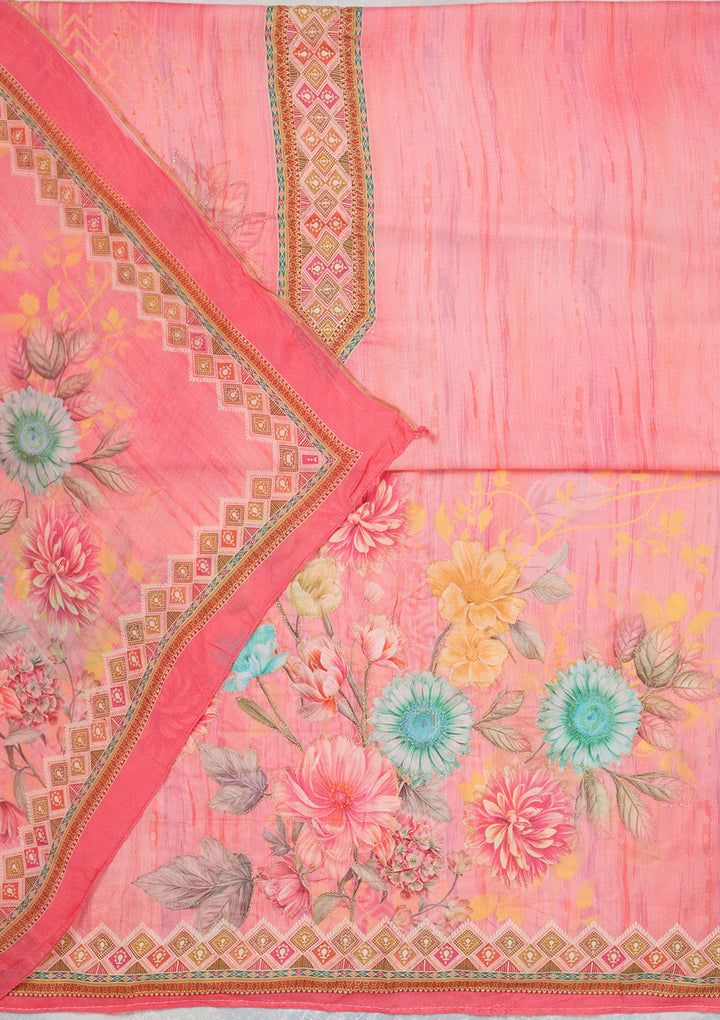 Pink Zariwork (Gold) Semi Crepe Unstitched Salwar Suit