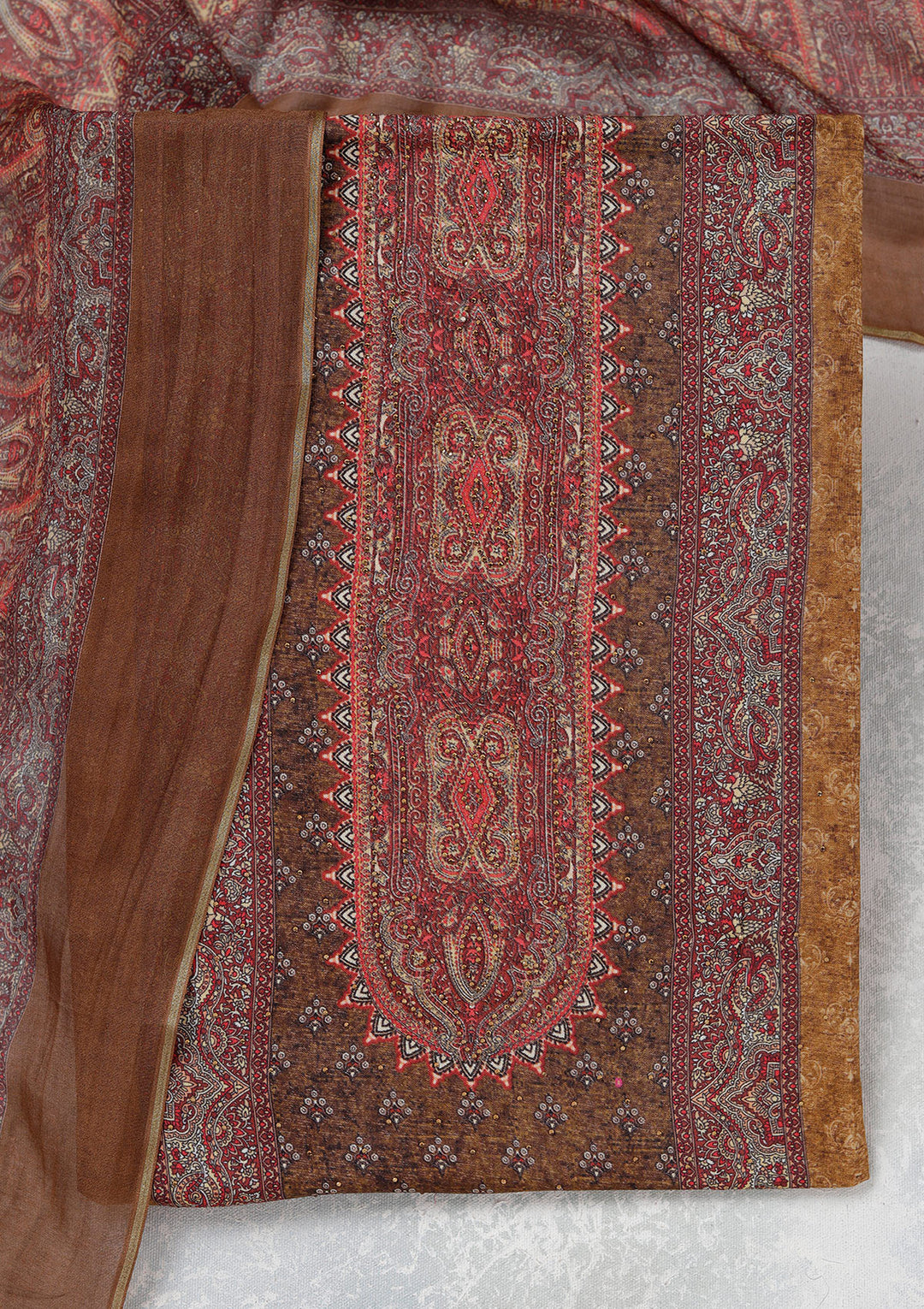 Mustard Zariwork (Gold) Semi Crepe Unstitched Salwar Suit