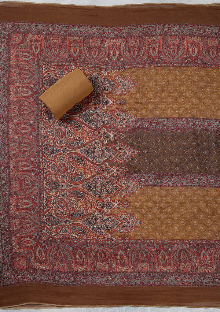 Mustard Zariwork (Gold) Semi Crepe Unstitched Salwar Suit