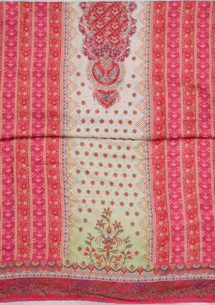 Off White Multi Muslin Ombre Gold Zariwork Unstitched Dress Material With Matching Bottom And Dupatta