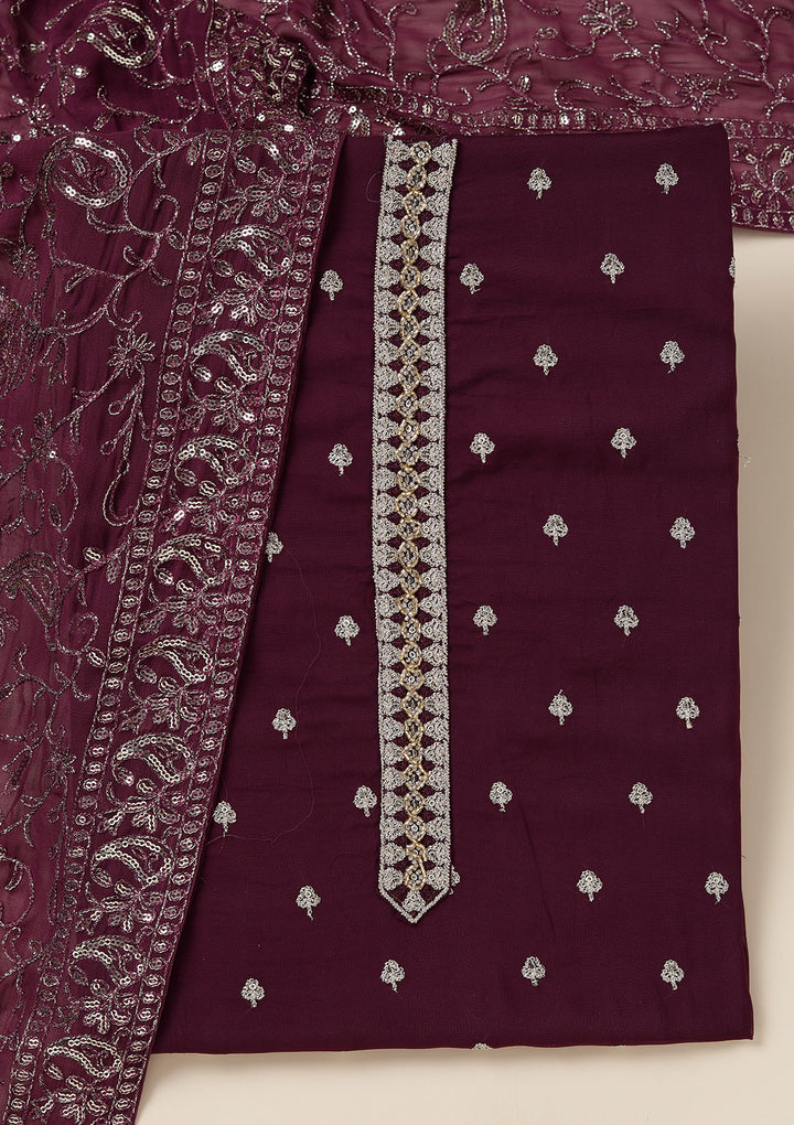 Purple Sequins Organza Unstitched Salwar Suit