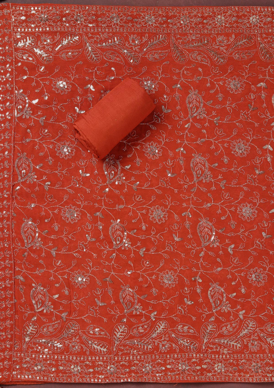 Beige Sequins Organza Unstitched Salwar Suit