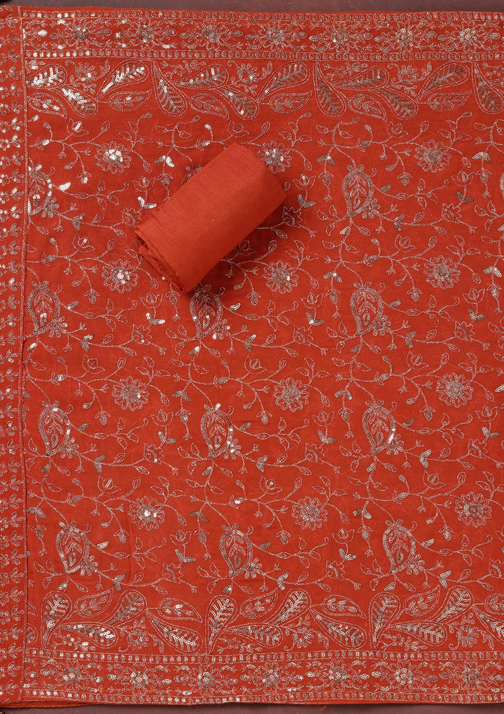 Beige Sequins Organza Unstitched Salwar Suit