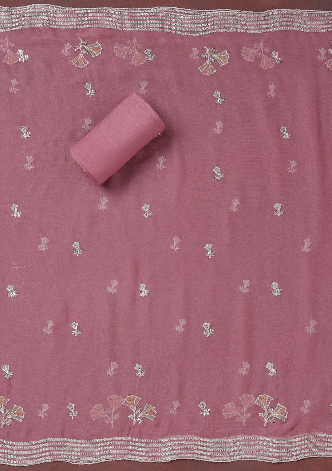 Beige Zariwork (Silver) Organza Unstitched Salwar Suit