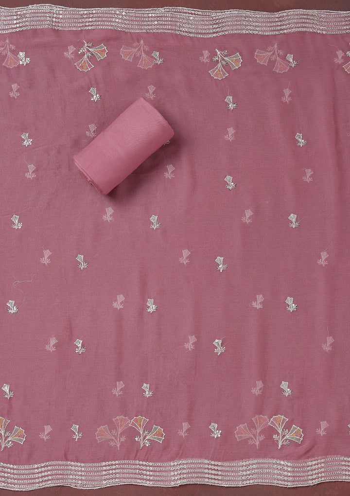 Beige Zariwork (Silver) Organza Unstitched Salwar Suit